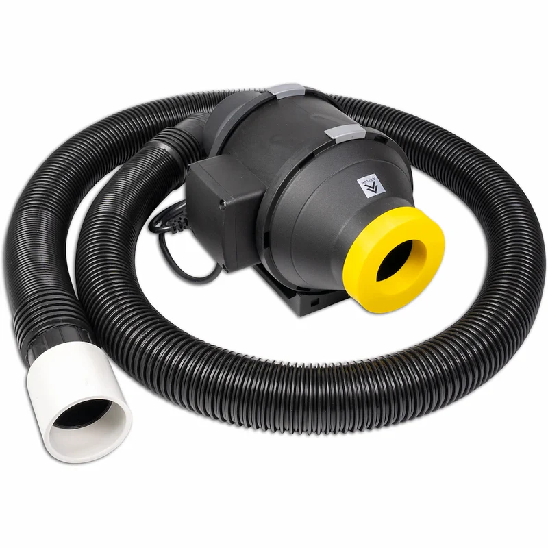 Blower and hose assembly for drying and purging the pipe